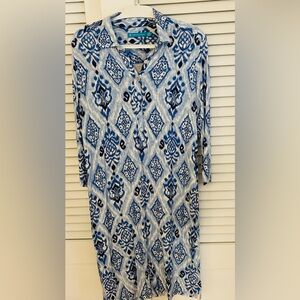 Tori Richard Ikat Dress Shift Knit 3/4 Sleeve Size L